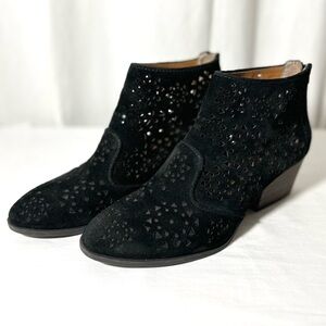 FRANCO SARTO Black Ashlee Suede Laser Cut Booties